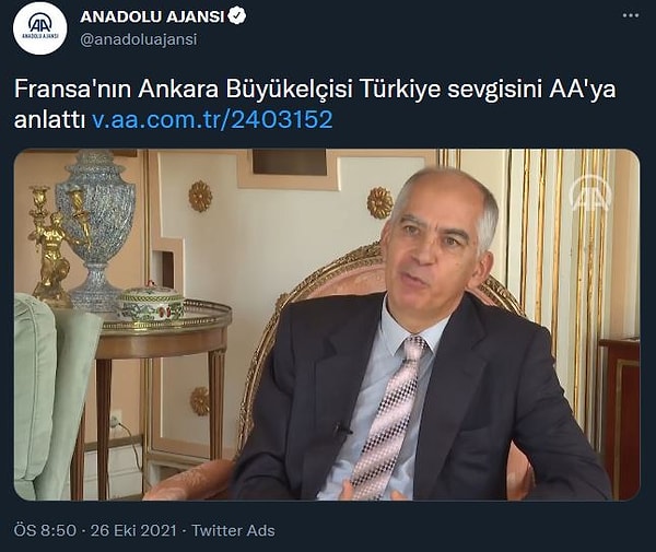 AA'dan "Büyükelçinin Türkiye sevgisi" haberi