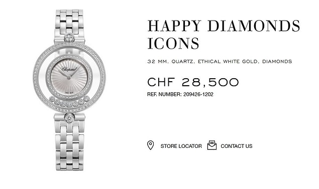 Belki hatırlarsınız geçtiğimiz aylarda dünyaca ünlü mücevher markası Chopard'ın "Happy Diamonds" koleksiyonundan seçilen pahalı saati konuşulmuştu. Saatin fiyatı İsviçre Frangı üzerinden 28.500 yani yaklaşık 265 bin TL'ydi.