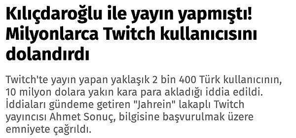 Hükmü kendi veren Akit Tv, "Kılıçdaroğlu ile yayın yapmıştı! Milyonlarca Twitch kullanıcısını dolandırdı" başlığıyla Jahrein'i hedef gösterdi.