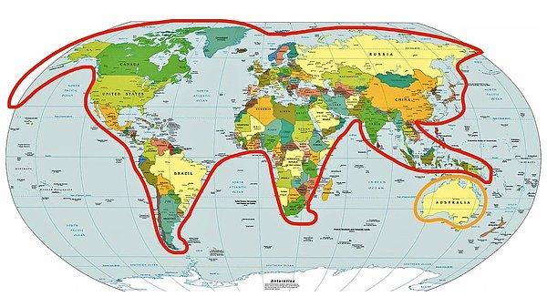 16. Dünya ne düz ne de yuvarlak. Dünya aslında Avustralya ile oynayan bir kedi.