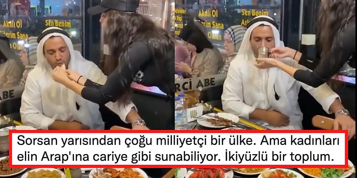 Arap Müşteriye Elleriyle Yemek Yedirip Ayran İçiren Kadının Görüntüsü Sosyal Medyada Olay Yarattı!