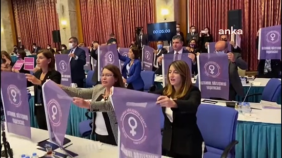 Bütçe Görüşmeleri Sırasında CHP ve HDP'li Vekillerden 'İstanbul Sözleşmesi' Protestosu