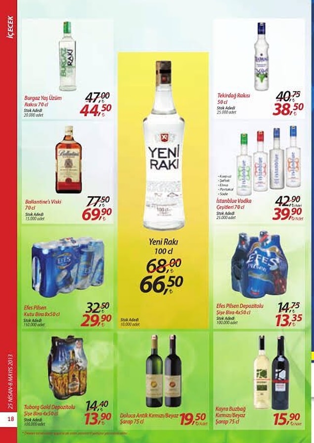 8. Gücünüz kaldıysa 2013 yılına ait bu market afişindeki alkol fiyatlarına da bakabilirsiniz.