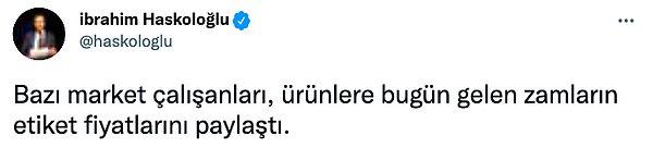 İbrahim Haskoloğlu bugün kendisine market çalışanlarından gelen zamları Twitter hesabından paylaştı. Birlikte bakalım.👇