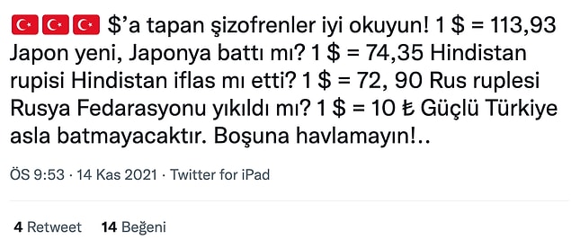 Hükümete yakın hesapların Twitter jargonundaki lakabı olan Aktroller, Japon Yeni söylemini geliştirdi. Bu hesaba göre Japon Yeni değersiz bir para birimiydi.