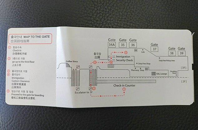 17. Uçak biletinin arkasında havaalanı haritası yer alır.