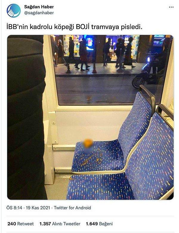 Geçtiğimiz günlerde de Twitter'da bir hesap “İBB’nin kadrolu köpeği BOJİ tramvaya pisledi” paylaşımı yaptı.