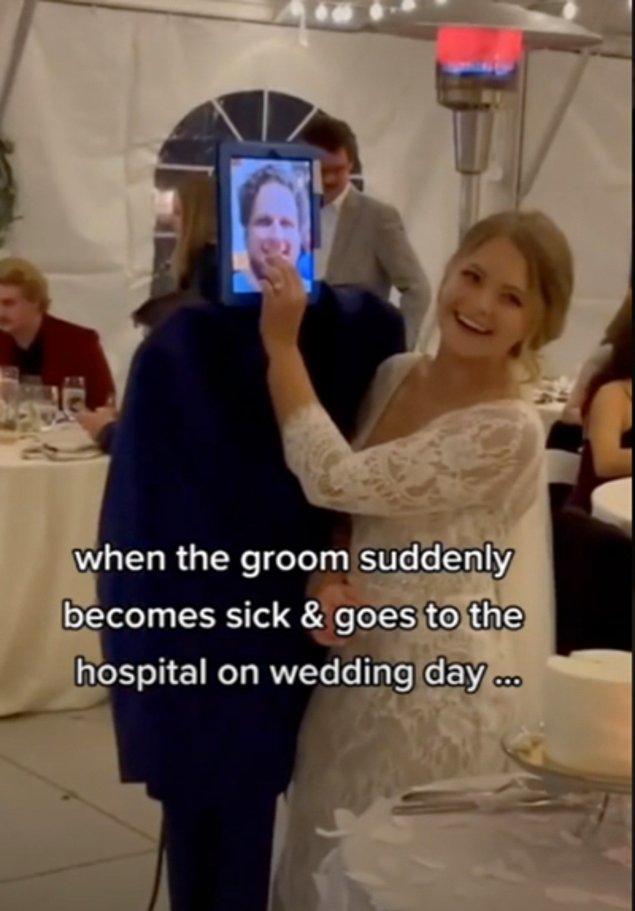 Damat düğün gününü hastanede geçirirken, fotoğrafı gelinin yanında yerini almış!