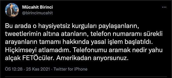 Ancak AK Parti MKYK Üyesi bu iddiaların bir iftira olduğunu ve gereğini yapacağını Twitter'dan şu sözleriyle ifade etti: