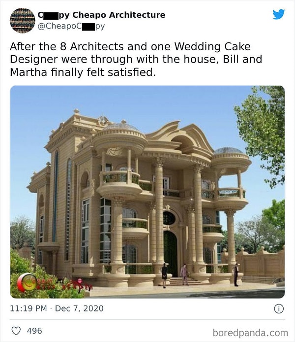 6. Вот, что получается, когда над домом трудятся 8 архитекторов с разным видением и один дизайнер свадебных тортов