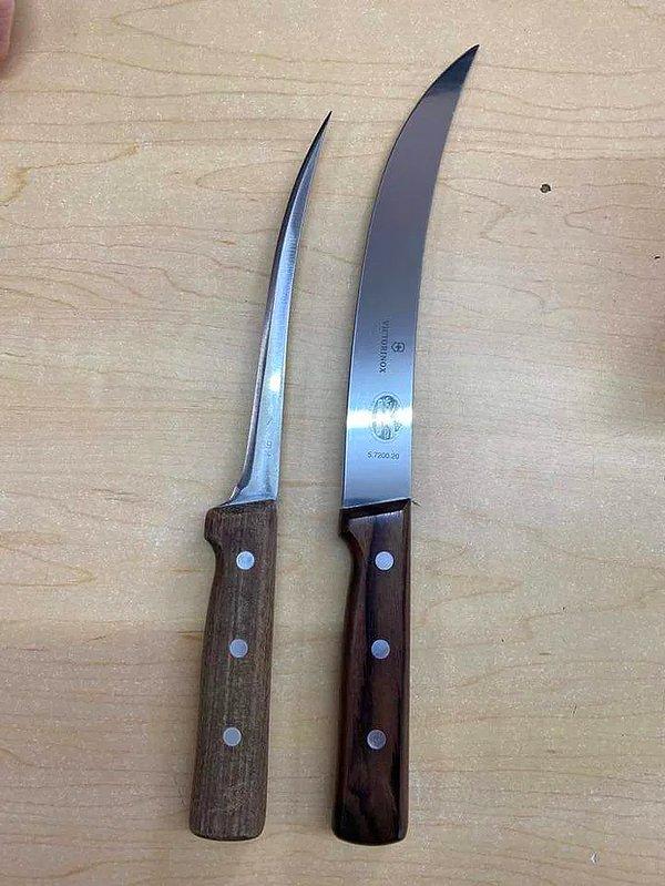 5. "Soldaki bıçak bir kasap tarafından 5 yıl aralıksız kullanılmış. Sağdaki bıçak diğeri ile aynı fakat yepyeni."