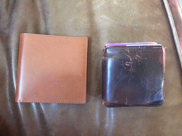 13. "Babama  hediye ettiğim yeni cüzdanı, eskisinin yanında göz kamaştırıyor."