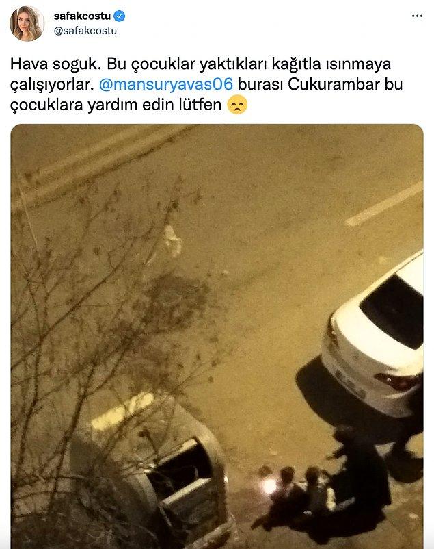 Geçtiğimiz günlerde Posta Gazetesi eski köşe yazarı Şafak Coştu, Twitter hesabından Ankara'da akşam saatlerinde kağıtla ısınmaya çalışan çocukları paylaştı ve Ankara Büyükşehir Belediye Başkanı Mansur Yavaş'tan da yardım istedi.