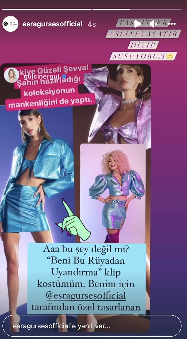 Ardından Esra Gürses de Gülçin Ergül'ün paylaşımına "Taklitler aslını yaşatır deyip susuyorum" yanıtını verdi.