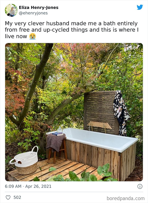 22. Мой муж сделал мне ванную из переработанных материалов, и теперь я здесь буквально живу.