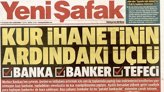 Yeni Şafak'a Göre TL'nin Değer Kaybetmesinin Tek Nedeni Bankerler ve Tefeciler