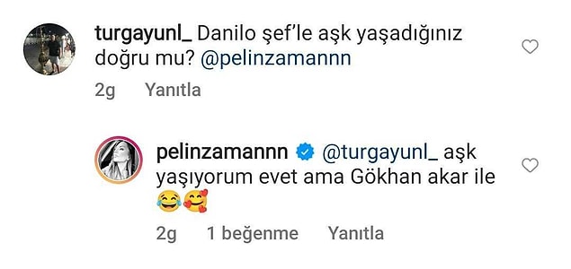 Ama asıl bomba burada... "Danilo Şef'le aşk yaşadığınız doğru mu?" sorusuna "Aşk yaşıyorum, evet!" diye cevap vermiş Pelin Zaman! 😂