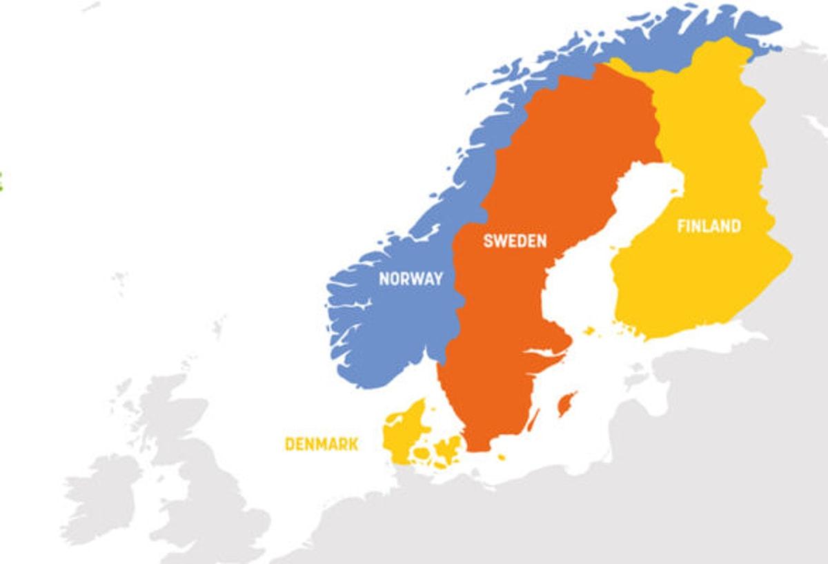 Scandinavian countries. Карта скандинавских стран. Норвегия Швеция Финляндия. Скандинавские государства. Территория Скандинавии.