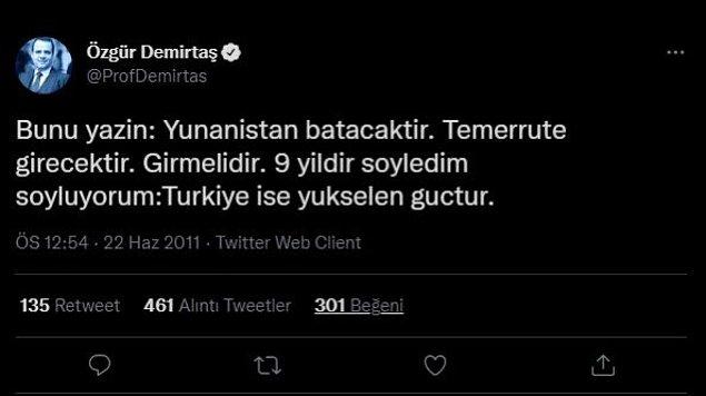 Şimdi de 2011 yılında yaptığı bu paylaşımı sildiği iddia edildi. Demirtaş, o zamanlar ekonomist olarak Türkiye'nin yükselen bir güç olduğunu belirtmiş.