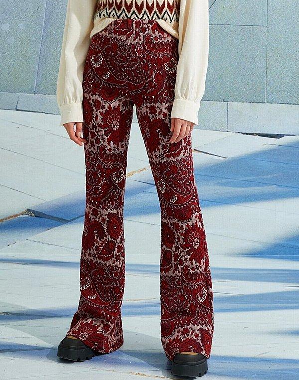 10. Koton etnik desenli yüksek bel ispanyol paça pantolon.