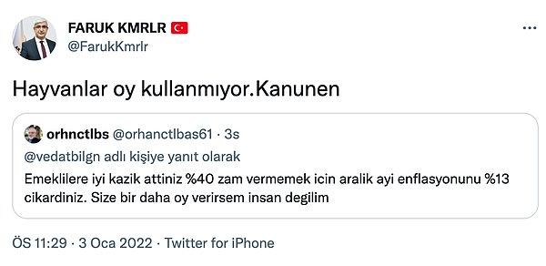 Faruk Küçükkömürler isimli Karatay İlçe Yönetim Kurulu Üyesi ise tepki gösteren AKP seçmenine böyle hakaret etti.