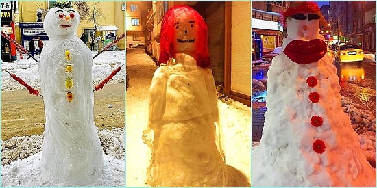 Havuçlu Kömürlü Klasik Kardan Adam Kesmeyince Yurdum İnsanından Çıkan Kardan Sanat Eserleri