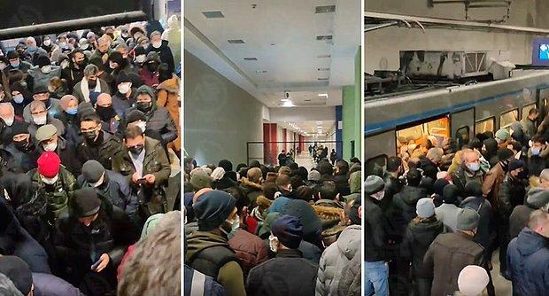 Yoğun Kar Yağışı Nedeniyle Vatandaşlar Metroyu Tercih Edince Duraklarda Yoğunluk Yaşandı