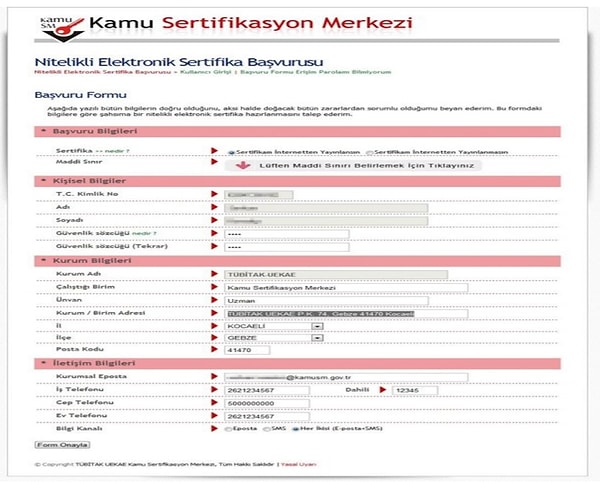 5. Nitelikli elektronik sertifika başvuru formunu dikkatli ve eksiksiz şekilde doldurun.