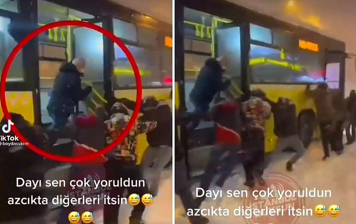 Karda Yolda Kalan Otobüsü, Otobüsün İçinden İtmeye Çalışan Adamın Efsane Anları