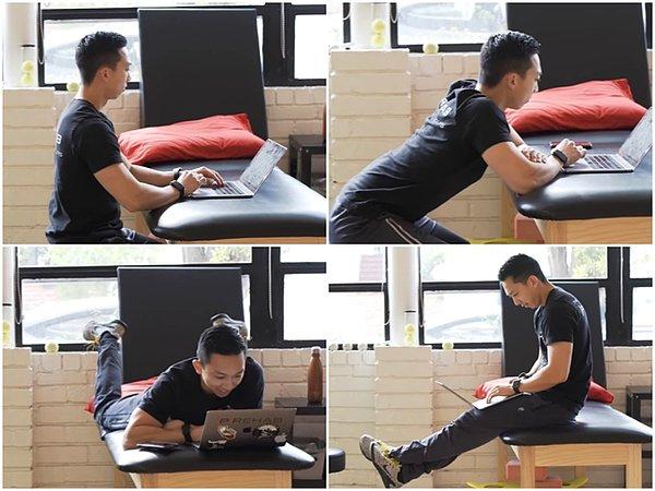 Tam olarak bu nedenden dolayı sırt ağrılarını iyileştirmenin en iyi yolu, gün içerisinde sürekli pozisyonlarınızı değiştirmeniz. Bilgisayarınızla mümkünse masada, koltukta, bazen ayakta durarak çalışabilmeniz.