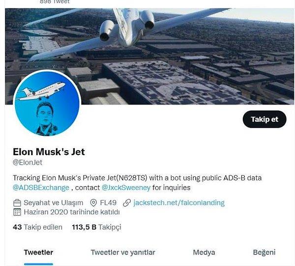 19 yaşındaki Jack Sweeney’in 2020 Haziran ayında açtığı Elon Jet hesabı, Musk’ın özel jetinin hareketlerini herkese açık bir şekilde paylaşıyor. Bunu da hava trafiği verilerinden elde ederek yapıyor.