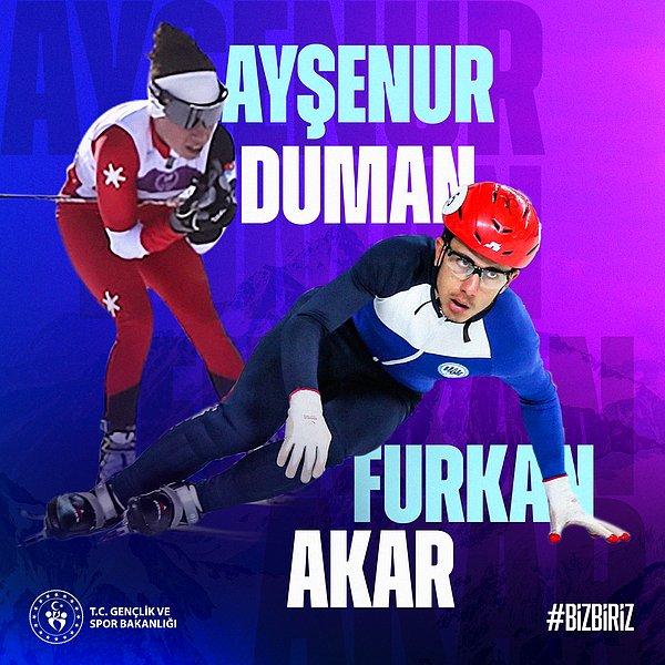Açılış töreninde Ayşenur Duman ve Furkan Akar, Türk bayrağını birlikte taşıdı