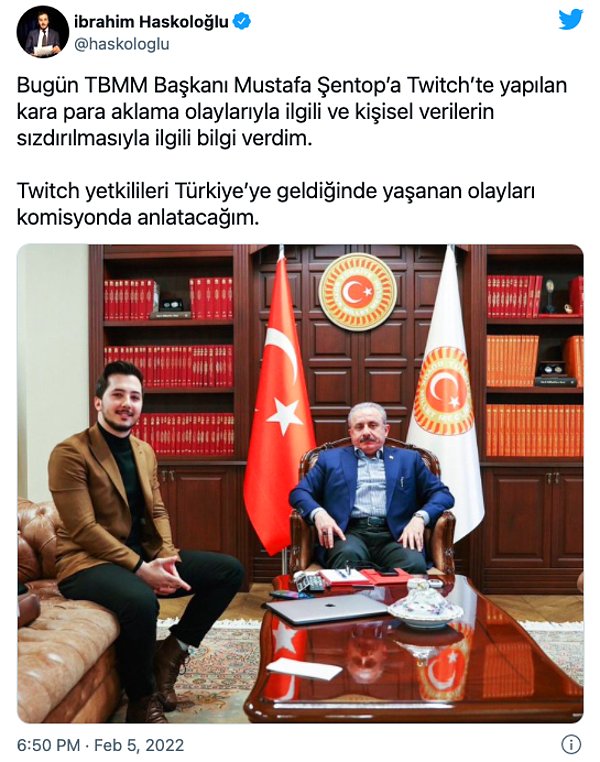 Haskoloğlu yaptığı bir paylaşımla Meclis Başkanı Mustafa Şentop ile konu hakkında görüştüğünü aktardı.