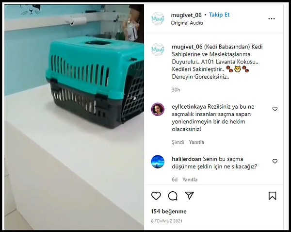 "@mugivet_06" isimli Instagram hesabından yapılan bir diğer videolu paylaşımda da box içindeki kedinin etrafına oda spreyi sıkıldığı görülüyor.