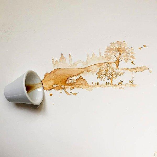 Instagram'da Bernulia olarak bilinen Guilia Bernardelli, dökülen kahve, kahvaltı ve dondurma gibi artık yiyeceklerle de harika sanatlar yapan bir İtalyan sanatçı.