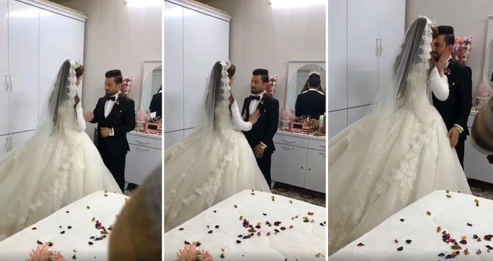 Gerdeğe Girmeden Önce Yatak Odasında Fotoğraf Çektiren Gelin ile Damadın Ortamın Ateşini Yükselten Anları