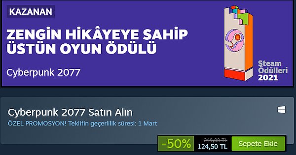 Oyunun şu an Steam'de 124,50 TL olduğunu hatırlatma fayda var!