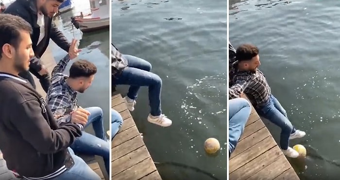 Suya Düşen Futbol Topunu Almaya Çalışan Arkadaş Grubunun Efsane Mücadelesi