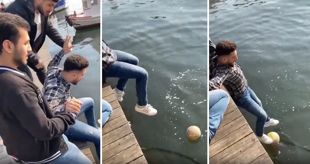 Suya Düşen Futbol Topunu Almaya Çalışan Arkadaş Grubunun Efsane Mücadelesi
