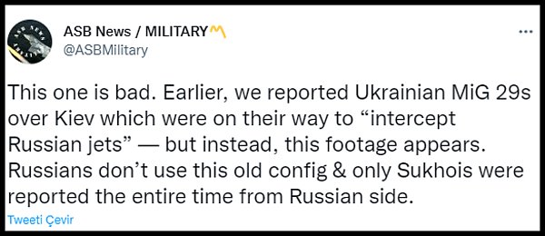 O görüntüler için uçağın Rusya'ya ait değil, Ukrayna'nın kullandığı MiG 29 tipi uçak olduğu ve füzenin "Yanlışlıkla" fırlatılmış olabileceği de iddia edildi.