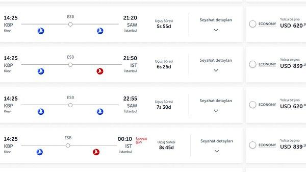 2 gün sonrası için satın alınabilen Kiev-İstanbul uçuşunda en uygun fiyatlar bu şekilde...