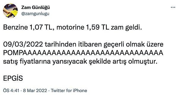 1.5, 2 liradan aşağı zam gelmedi.