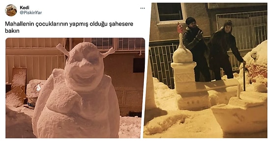Mahallenin Çocuklarının Yaptığı Söylenen Shrek Şeklindeki Kardan Adamın Esas Yaratıcıları Ortaya Çıktı