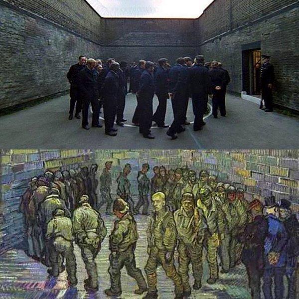 Stanley Kubrick'in 'Otomatik Portakal'(1970) adlı filmi ve Vincent van Gogh'un 'Tutuklular Çemberi'(1890) tablosu