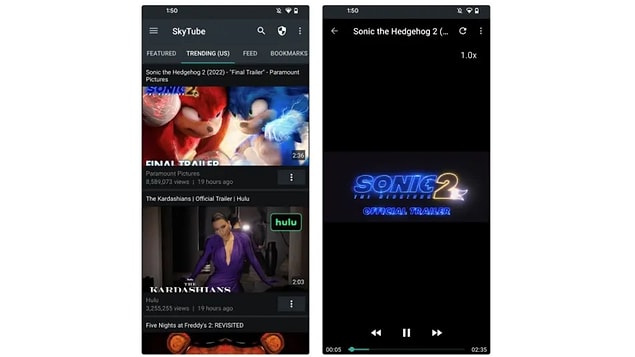 SkyTube uygulaması arayüz benzerliğiyle kullanışlılığa odaklanıyor.