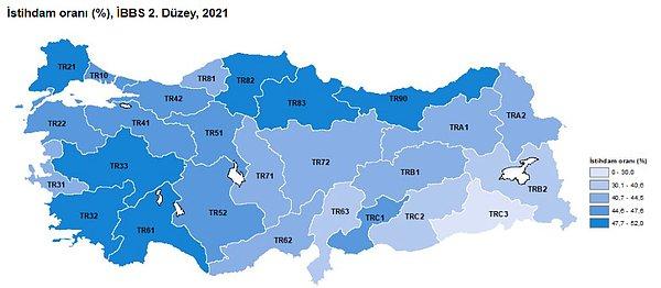 İstihdam oranı en yüksek bölge TR21 (Tekirdağ, Edirne, Kırklareli) oldu