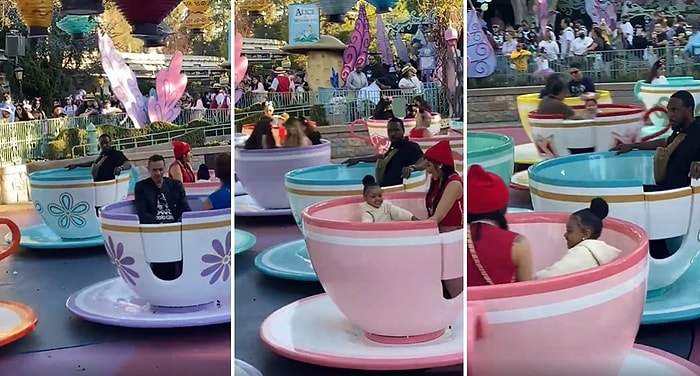 Kızıyla Birlikte Disneyland'da Çay Fincanı Oyuncağına Binen Cardi B'nin Korumasının Viral Olan Görüntüleri