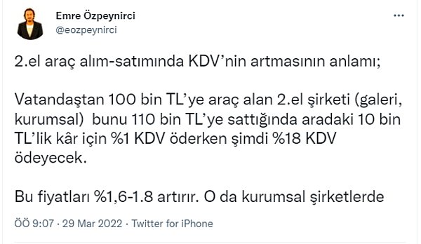 2. el araçlara getirilen KDV artışı ise sektör uzmanları tarafından şöyle yorumlandı👇