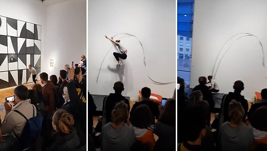 Zıplayarak Düz Duvara Çizgi Çekilen Performans Sanatı Sosyal Medyada Gündem Oldu