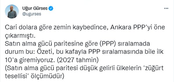 Uğur Gürses, satın alma paritesi verilerini de paylaştı